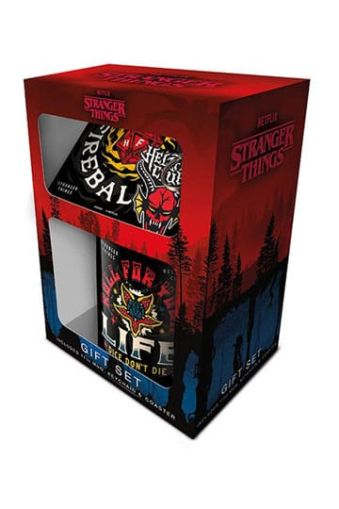 Stranger Things комплект Hellfire - чаша, ключодържател, подложка за чаша